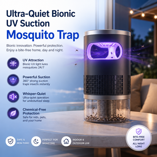 🦟Ultra-Quiet Bionic UV Suction Mosquito Trap– 🔇quiet, USB, chemical-free. 🌙