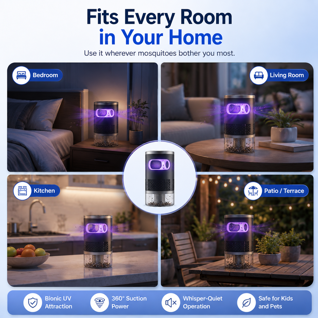 🦟Ultra-Quiet Bionic UV Suction Mosquito Trap– 🔇quiet, USB, chemical-free. 🌙