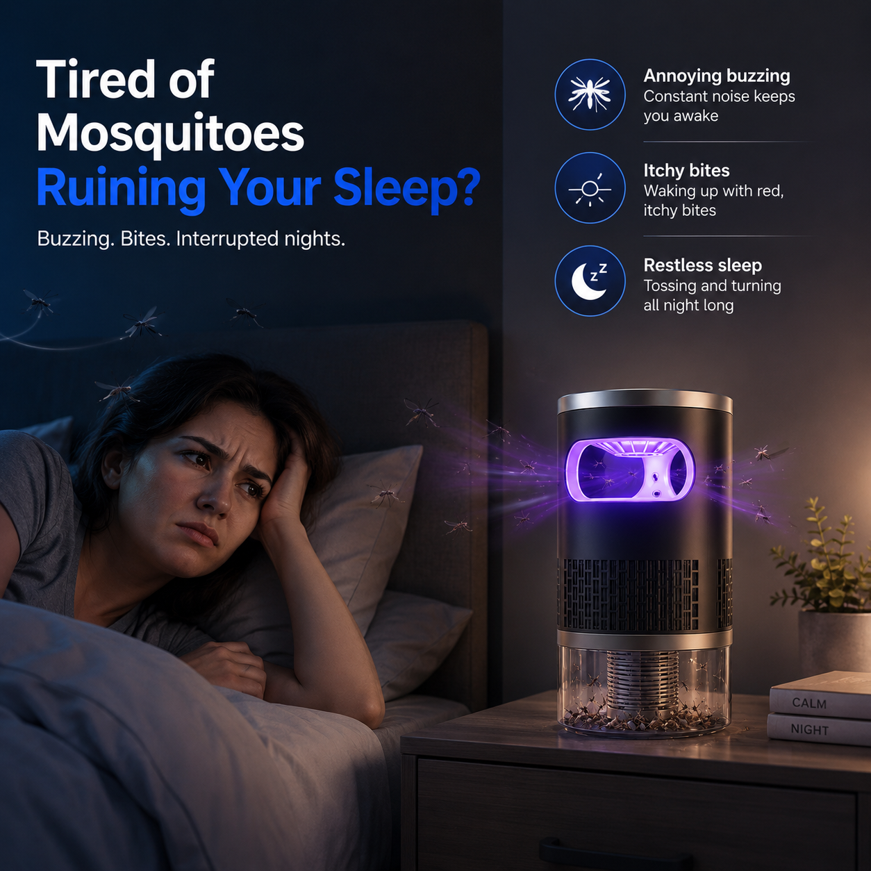 🦟Ultra-Quiet Bionic UV Suction Mosquito Trap– 🔇quiet, USB, chemical-free. 🌙